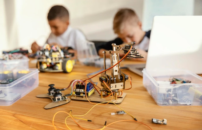 Hands-on robotics kits being built
