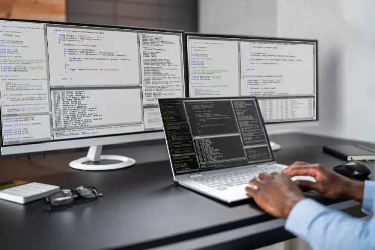 Teacher taking an online coding course